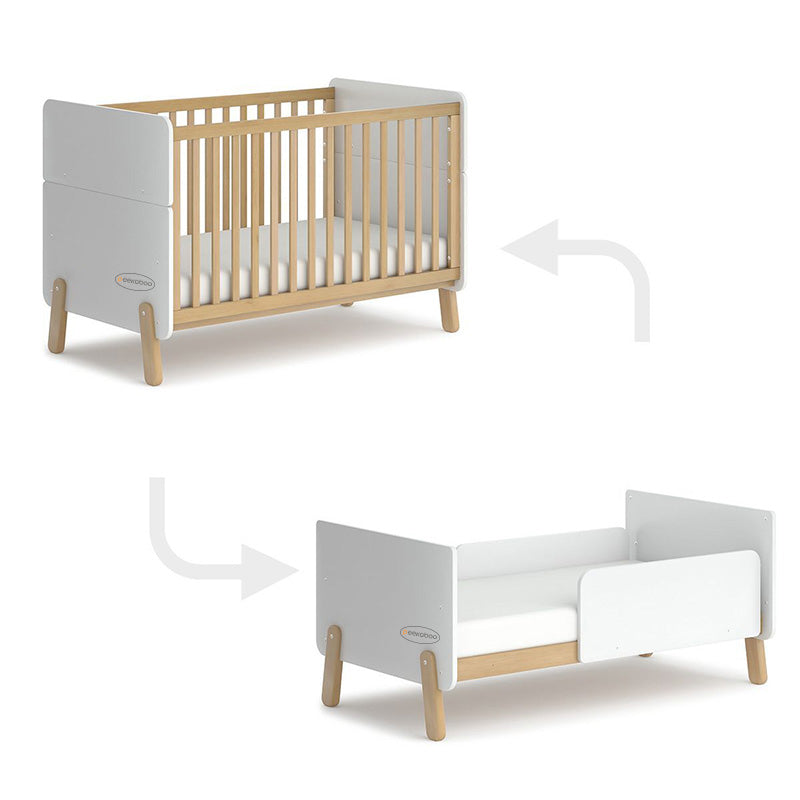 Peekaboo 2 In 1 Wooden Convertible Crib (Baby Cot+ Toddler’s Bed) White Age- Newborn to 5 Years 

