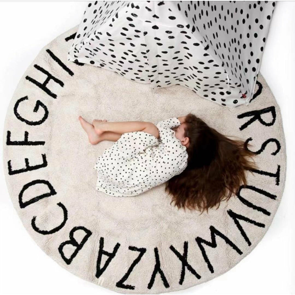 Peekaboo 3D Alphabet Round Carpet/ Baby Play Mat (100 cm Diameter) Black/Beige Age- Newborn & Above