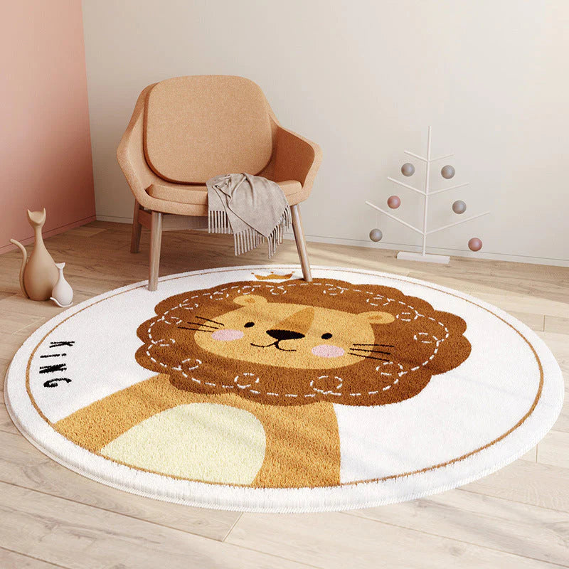  Peekaboo 3D Fluffy Animal Round Carpet/ Baby Play Mat Lion (200 cm Diameter) White/Yellow Age Newborn & Above