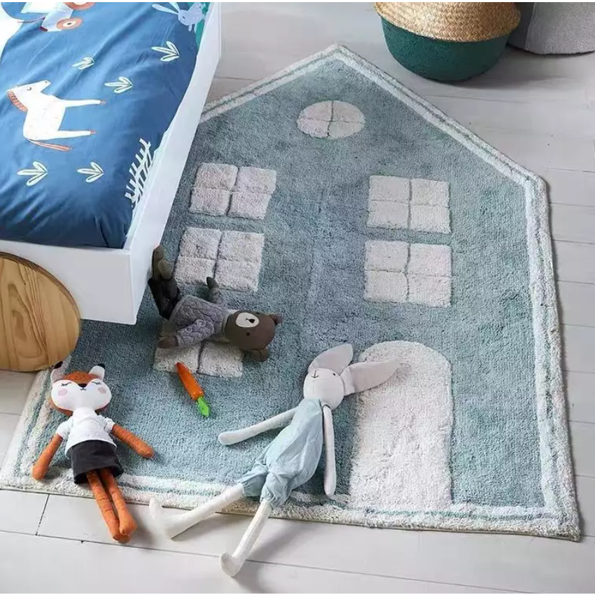 Peekaboo 3D Home Themed Rectangular Carpet/ Baby Play Mat (80 x 100 cm) Blue/White Age- Newborn & Above
