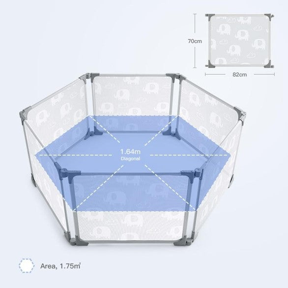 Peekaboo 6 Panel  Kids Portable & Foldable Playpen Grey Age- 3 Months & Above
