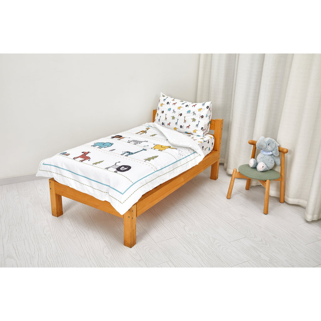 Peekaboo Animal Party Themed 3-Piece Toddler/Crib Cotton Bedding Set White Age- 18 Months to 5 Years 