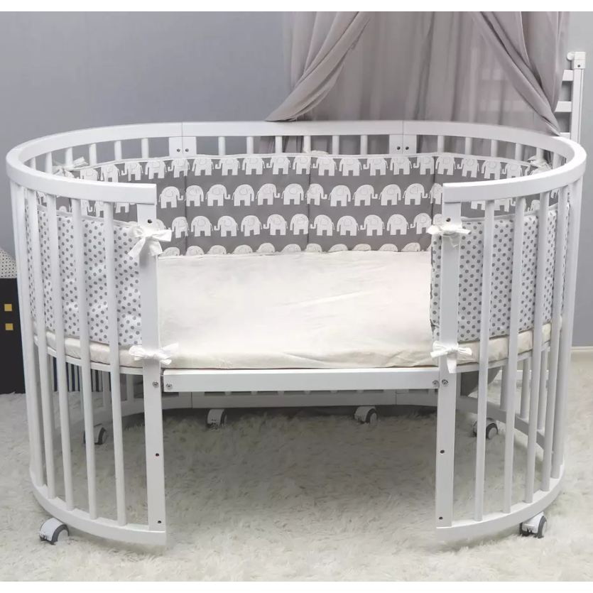 Peekaboo Cot/Crib Bumper Elephants & Polka Dots White/Grey (200 X 30 cm