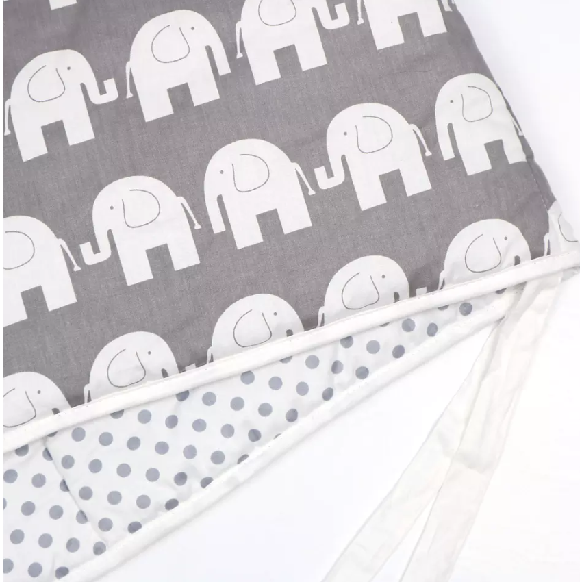 Peekaboo Cot/Crib Bumper Elephants & Polka Dots White/Grey (200 X 30 cm