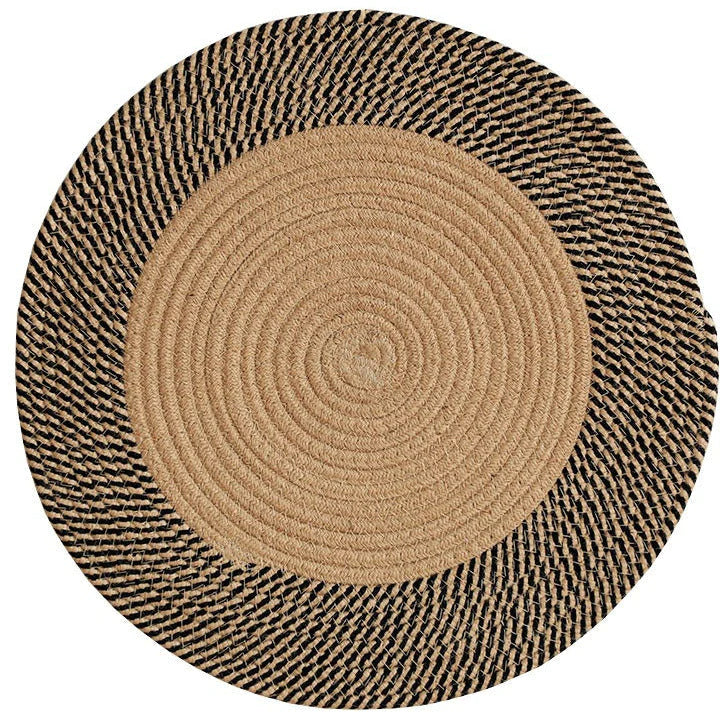 Peekaboo Hand Woven Natural Jute Carpet/ Baby Play Mat (200 cm Diameter) Natural with Black Border