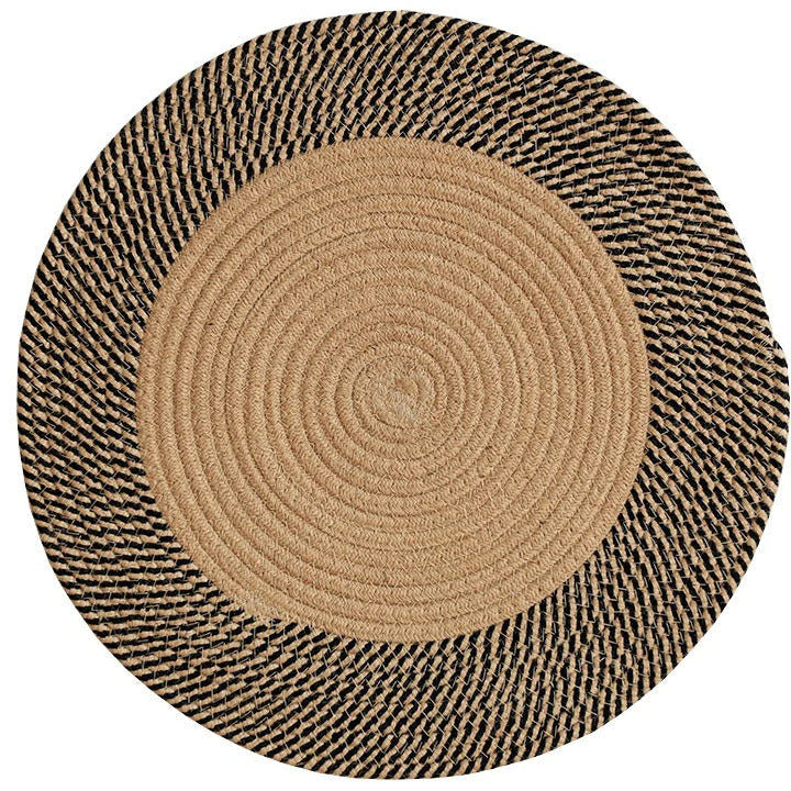  Peekaboo Hand Woven Natural Jute Carpet/ Baby Play Mat (200 cm Diameter) Natural with Black Border