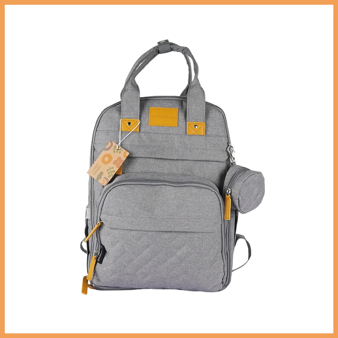 Peekaboo Multiutility Diaper Bag/ Backpack with Pacifier Case Grey