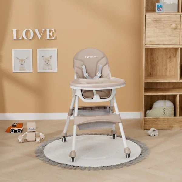 Peekaboo Premium 3 in 1 Comfy High Chair Beige Sand Age- 6 Months to 4 Years