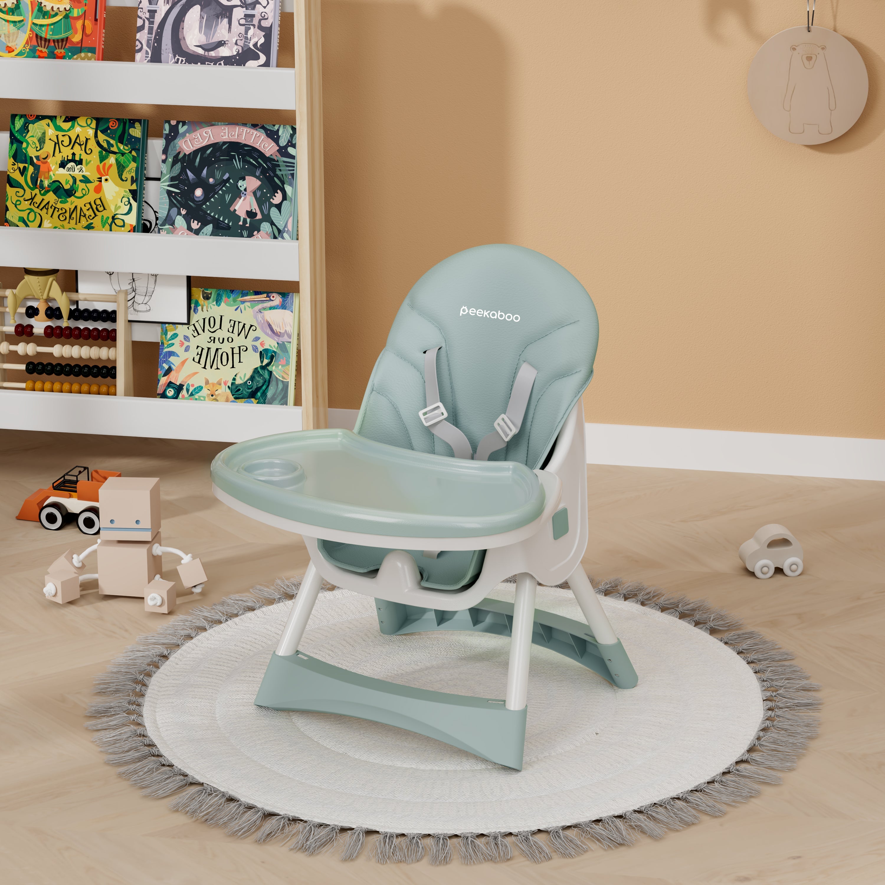 Peekaboo Premium 3 in 1 Comfy High Chair Mint Green Age- 6 Months to 4 Years