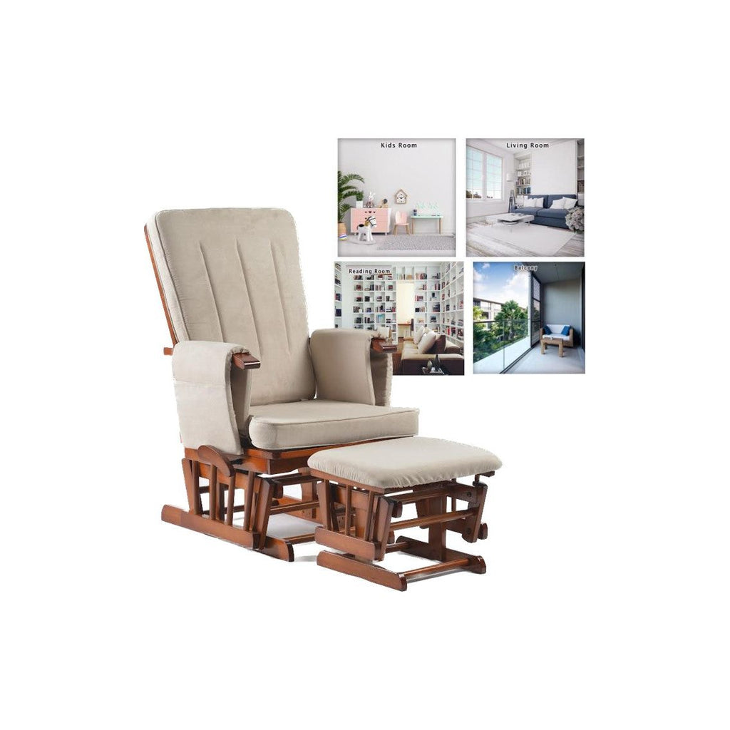 Peekaboo Premium Cushioned Nursing Wooden Glider Chair with Ottoman Natural Brown