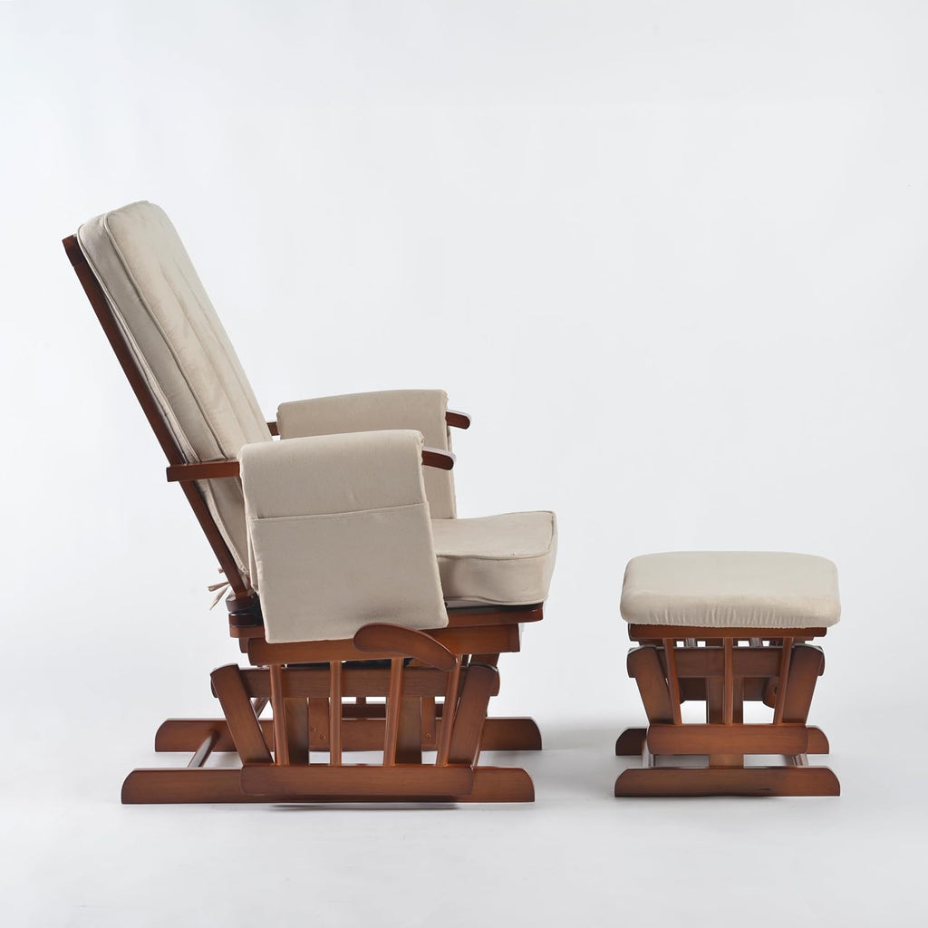 Peekaboo Premium Cushioned Nursing Wooden Glider Chair with Ottoman Expresso Brown