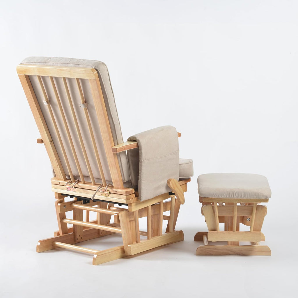 Peekaboo Premium Cushioned Nursing Wooden Glider Chair with Ottoman Natural Brown