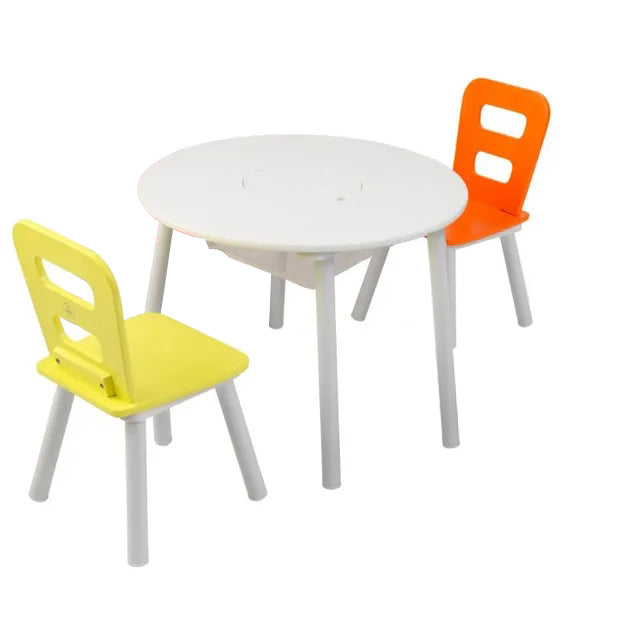 Peekaboo Round Storage Table & 2 Chair Set White+ Multicolor Age- 3 Years & Above