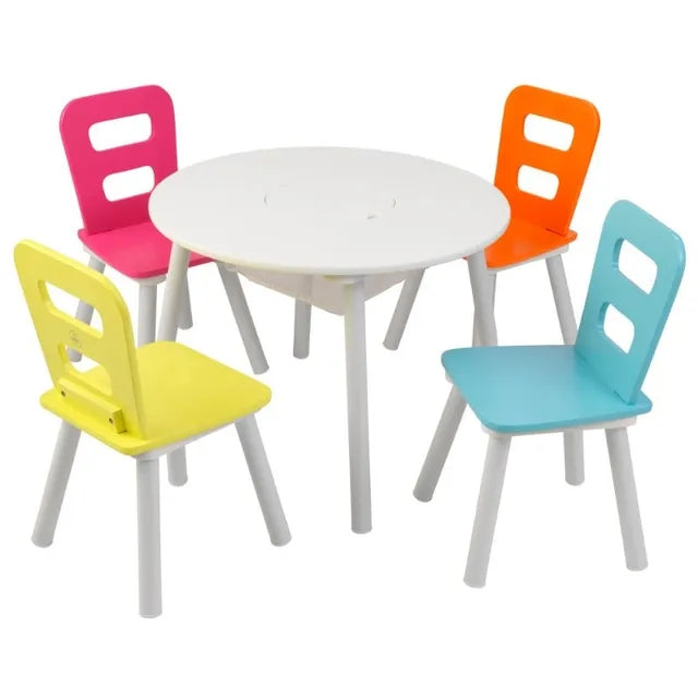 Peekaboo Round Storage Table & 4 Chair Set White+ Multicolor Age- 3 Years & Above