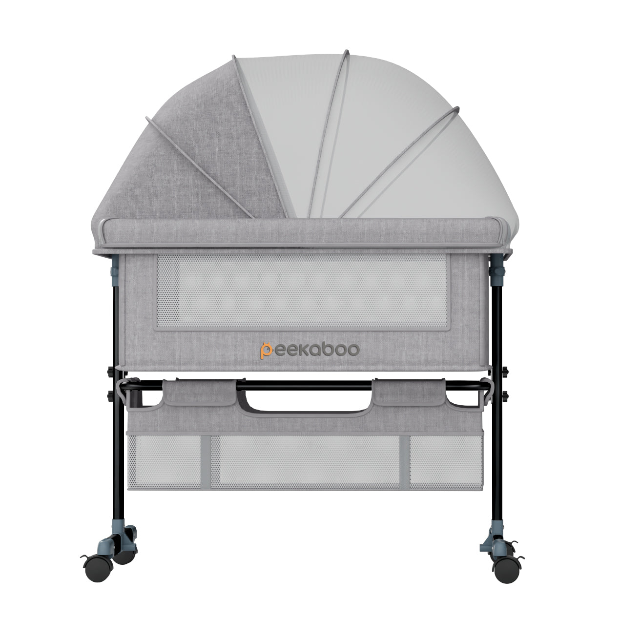 Peekaboo's Bedside Crib/Cot with Storage Basket Grey Age- Newborn to 24 Months (upto 25 Kg)