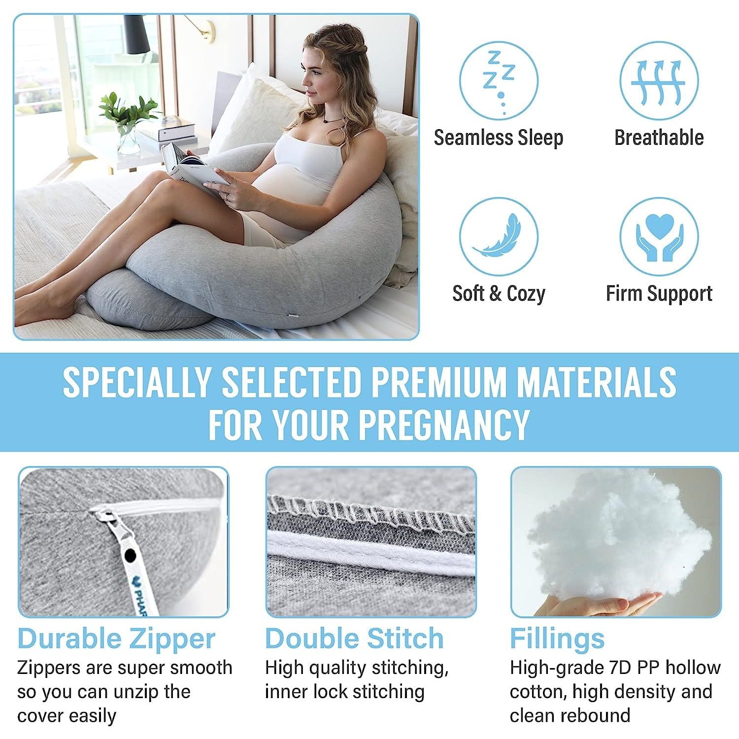 Pharmedoc C Shape Full Body Pregnancy Pillow for Moms Grey Jersey