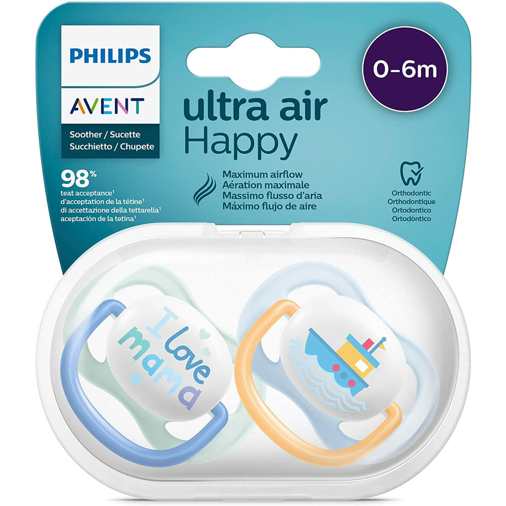 Philips Avent Ultra Air Silicone Pacifier Mama/Boat 2 Pack 0-6m