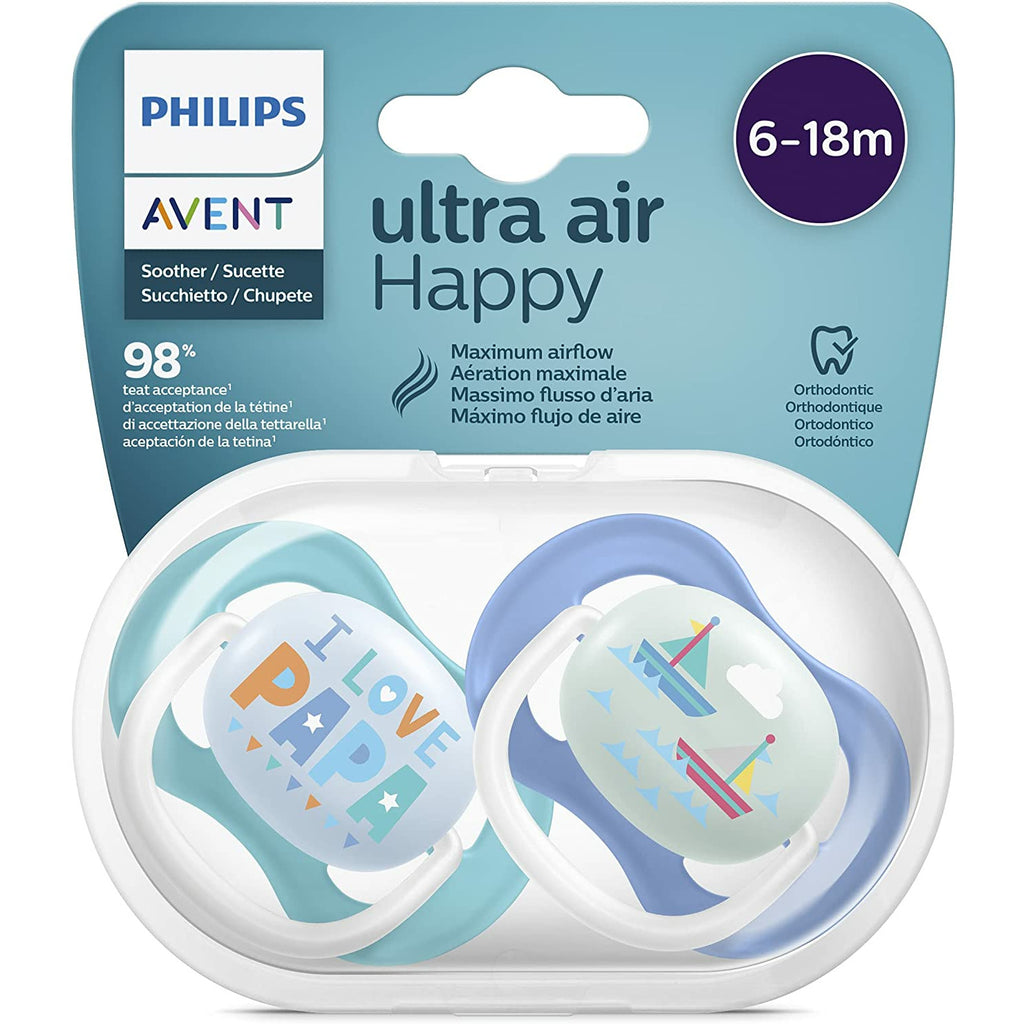Philips Avent Ultra Air Silicone Pacifier Papa/Boat 2 Pack 6-18m