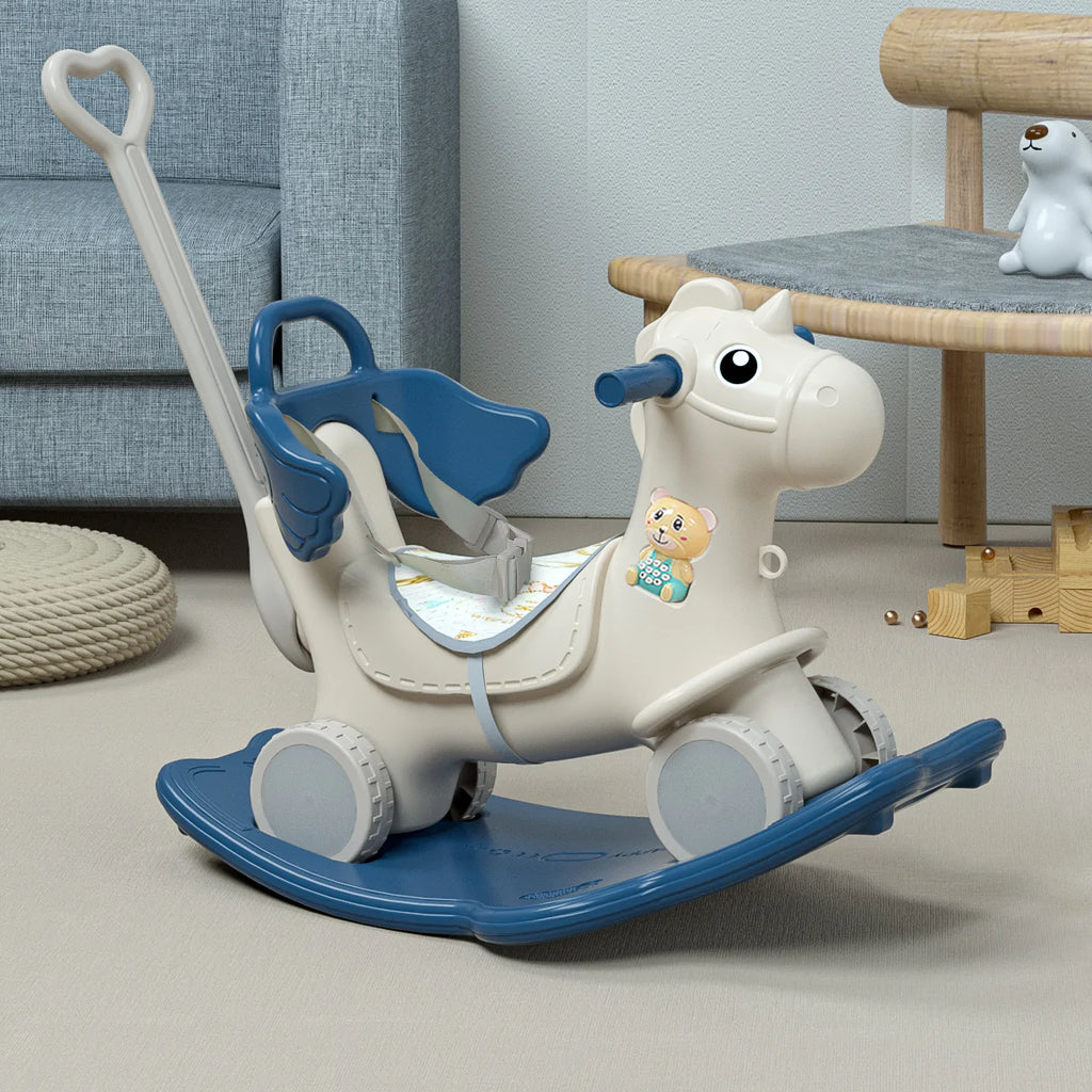Pibi 2-In-1 Rocking Horse & Scooter With Backrest Blue/Grey Age- 12 Months & Above