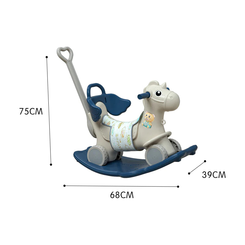 Pibi 2-In-1 Rocking Horse & Scooter With Backrest Blue/Grey Age- 12 Months & Above