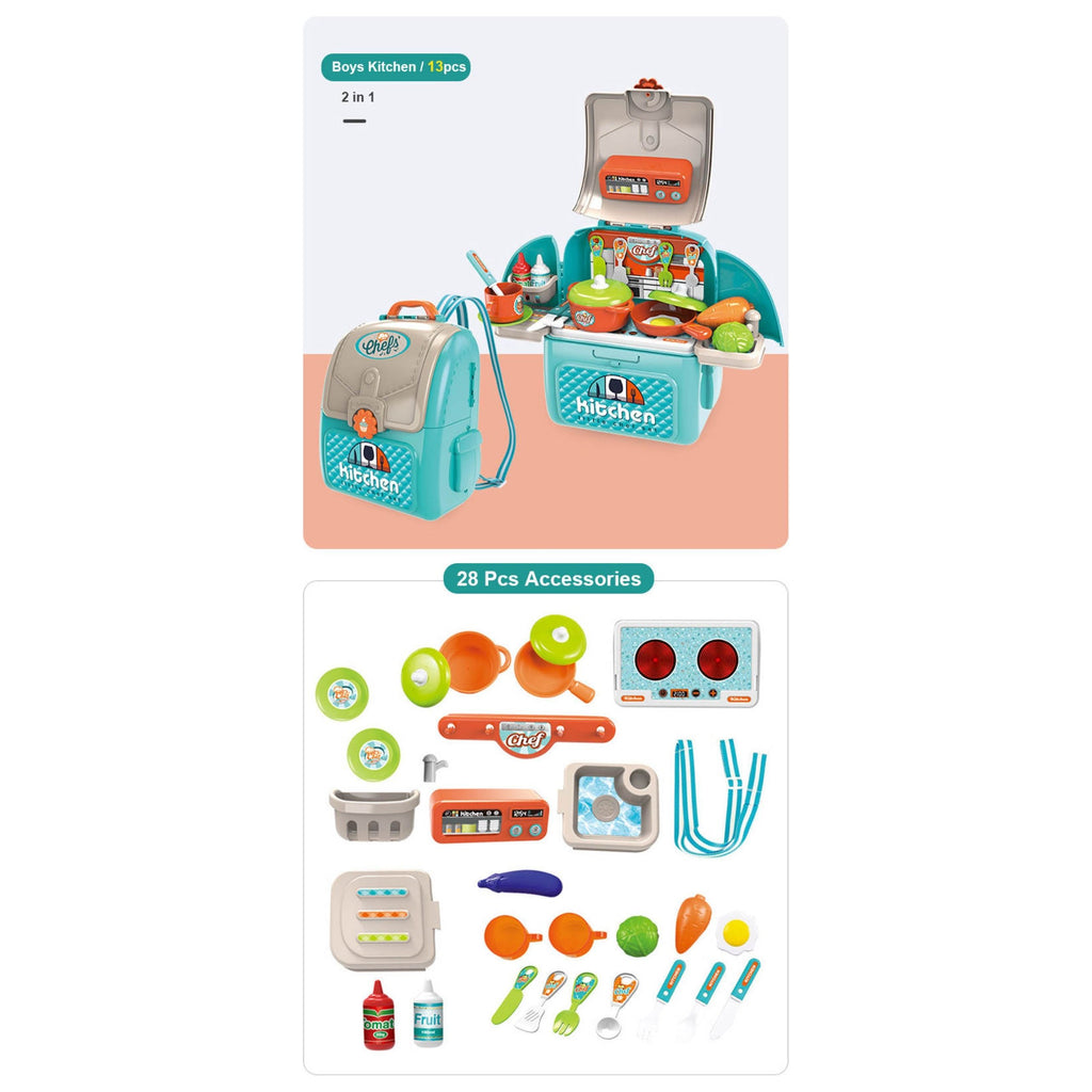 Pibi 2-in-1 Chef Boys Kitchen Set of 28 in a Bag Blue/Grey Age- 3 Years & Above