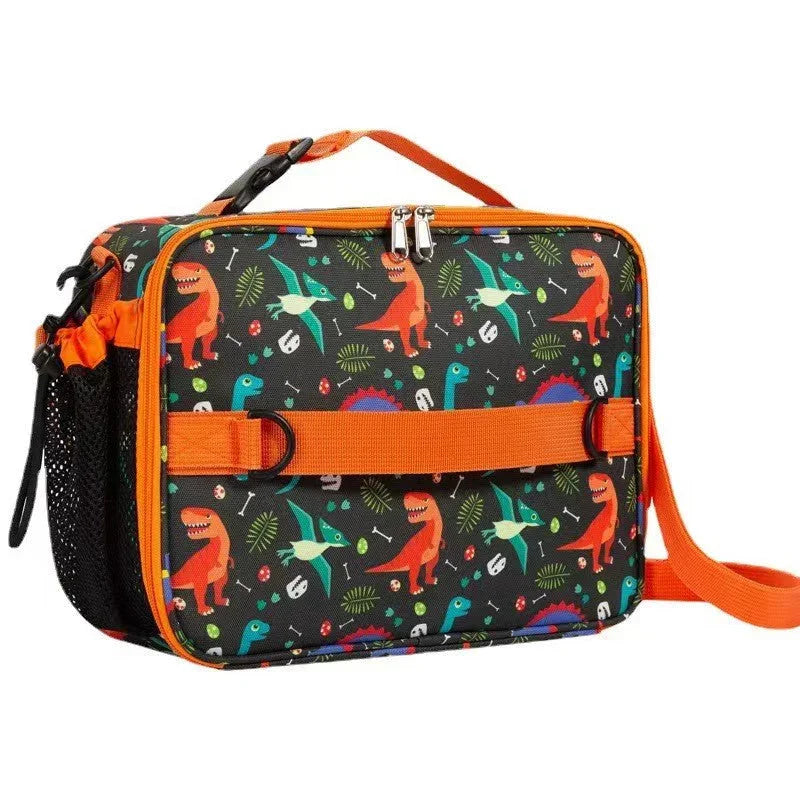 Pibi 2-in-1 Dinosaur Insulated bottle & Lunch Bag Navy Blue/Orange