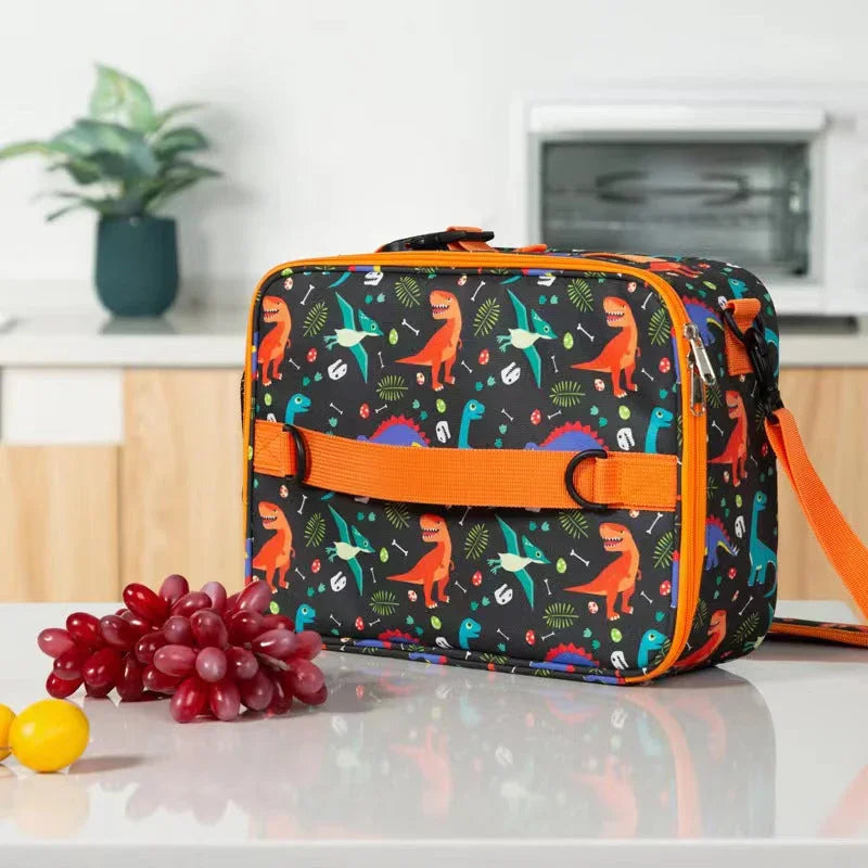 Pibi 2-in-1 Dinosaur Insulated bottle & Lunch Bag Navy Blue/Orange