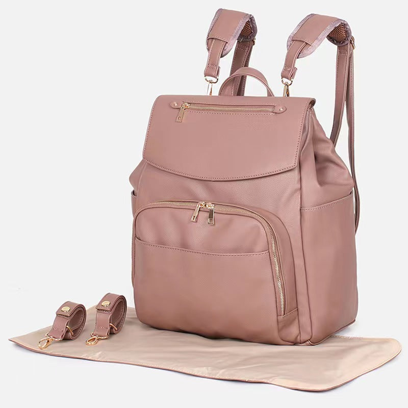 Pibi 2 in 1 PU Leather Diaper Backpack with Stroller Hooks