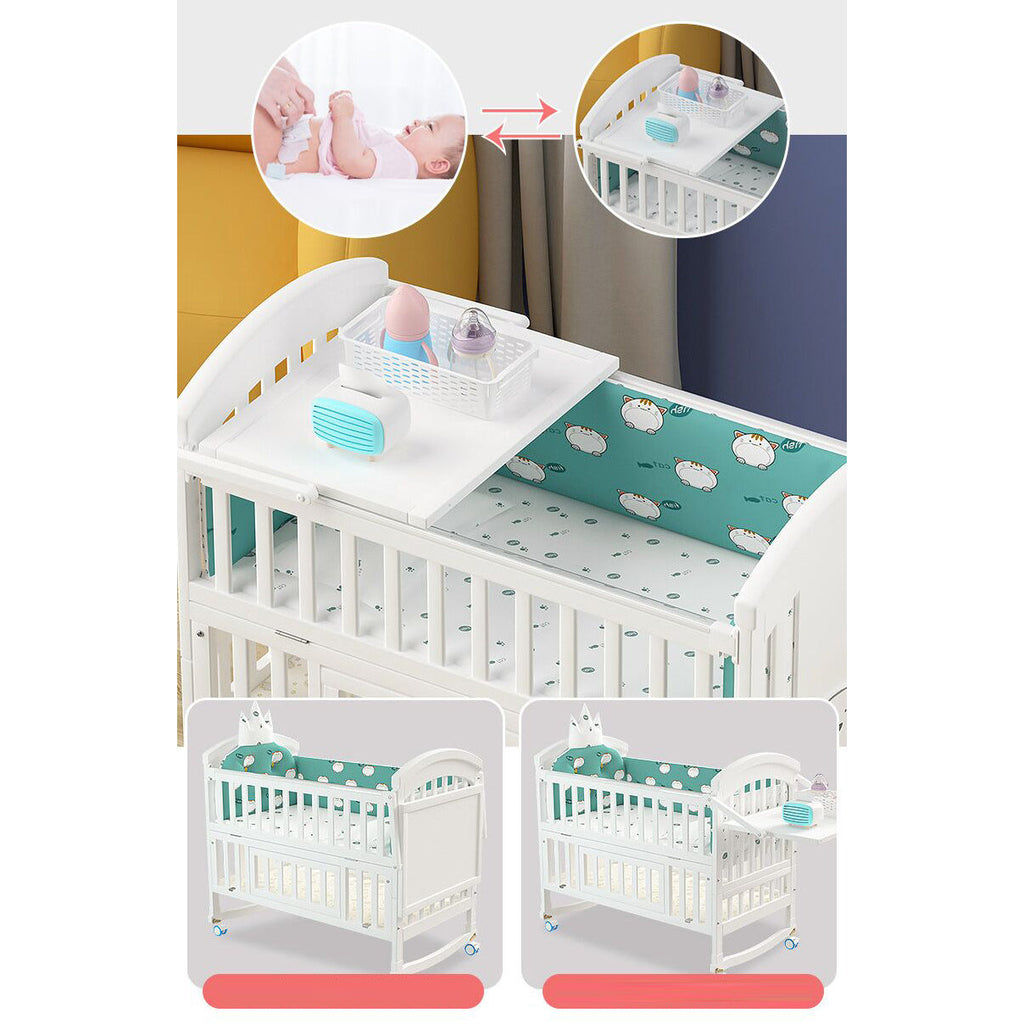 Pibi 3 in 1 Cot/Crib Cum Junior Bed White Age- Newborn to 5 Years
