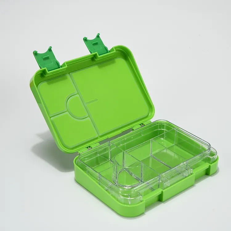 Pibi 4-6 Compartment Bento Lunch Box with Removable Tray Green Age- 3 Years & Above