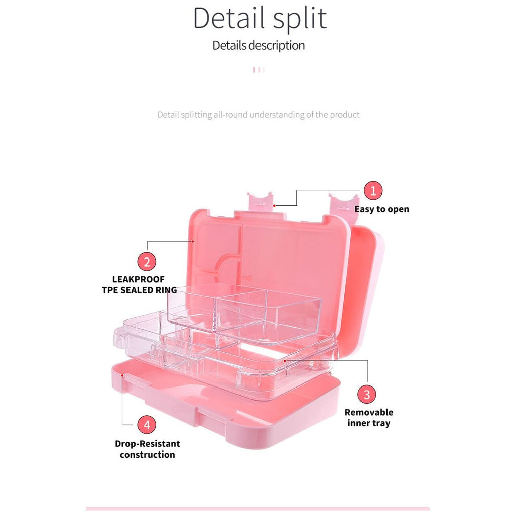 Pibi 4-6 Compartment Bento Lunch Box with Removable Tray Powder Pink Age- 3 Years & Above