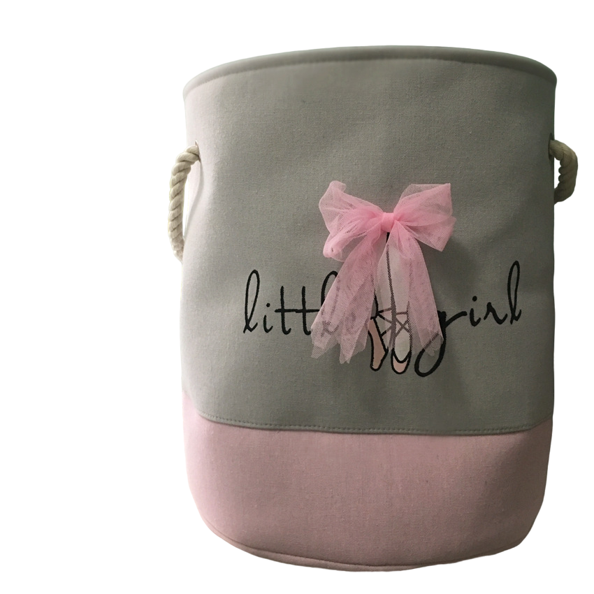 Pibi Adorable Little Girl with Pink Bow Laundry Bag/Toy Organizer (35 x 40 cm)  Pink/Grey Age- Newborn & Above