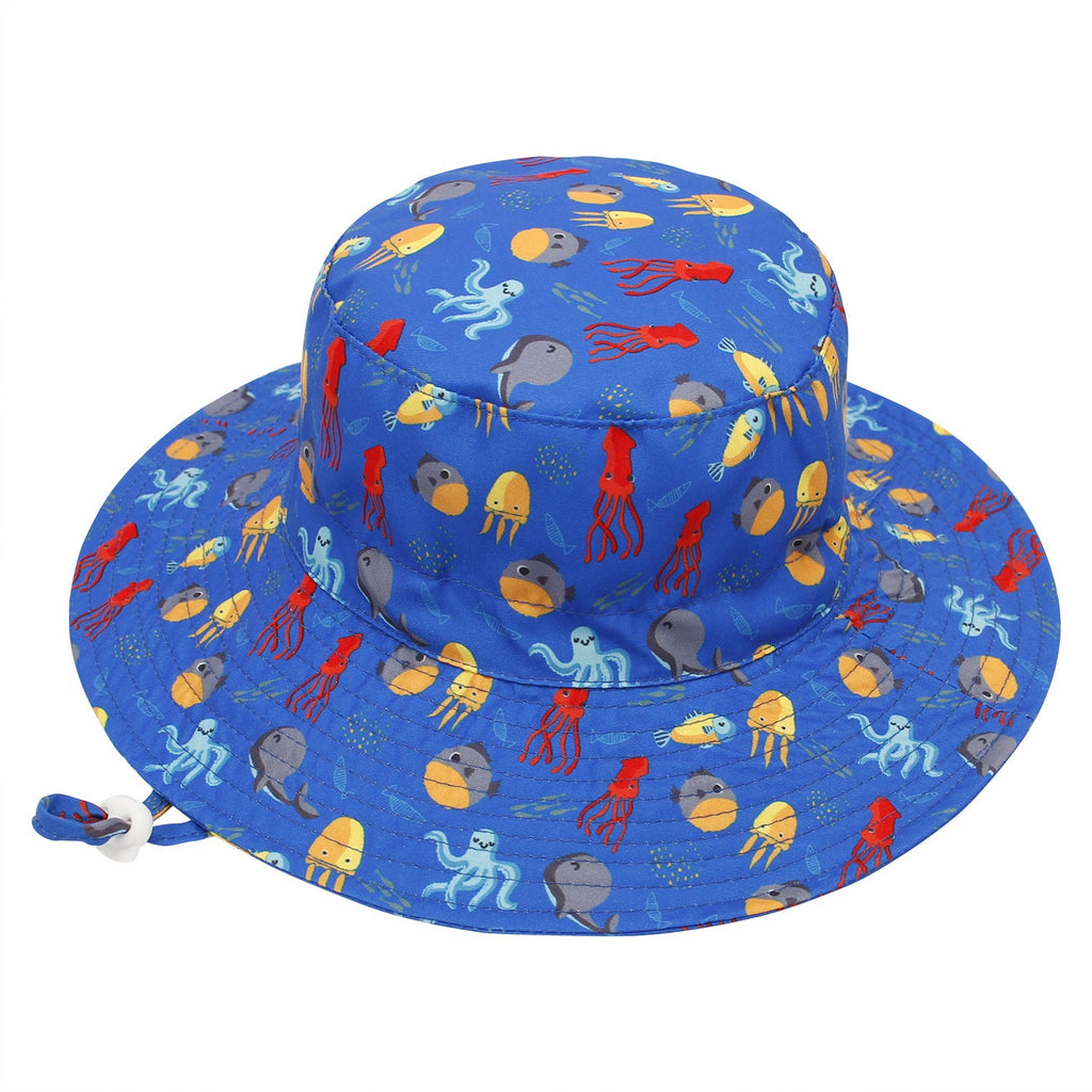 Pibi Aquatic Animals Printed Kids UV Sun Protection Bucket Hat Dark Blue Age- 12 Months & Above