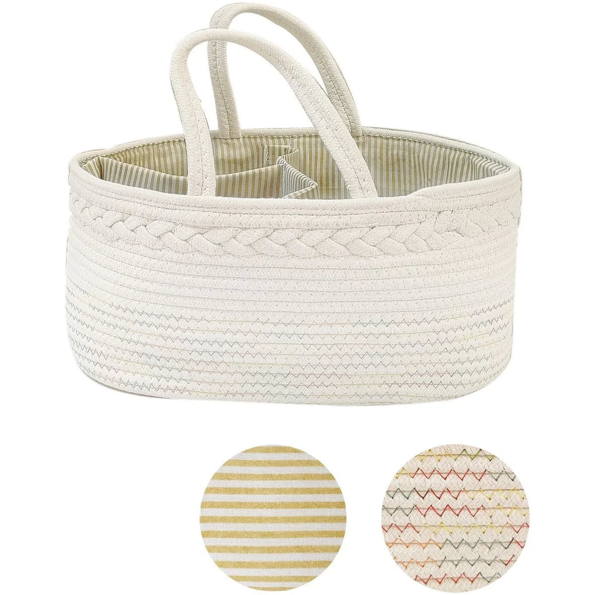 Compact Rope Caddy Pibi Cotton Rope Diaper Caddy with Removable 3 Compartments White ...