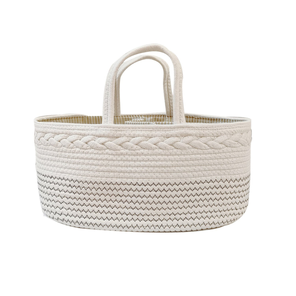 Pibi Cotton Rope Diaper Caddy with Removable 3 Compartments White/Black Stripes