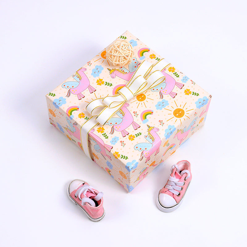 Pibi Cute Unicorn Rainbow Gift Wrapping  Paper 50 x 70 cm  Baby Pink