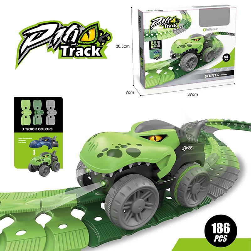 Pibi Dinosaur DIY Racing Track with Car (184 Pcs)Playset Green Age- 5 Years & Above