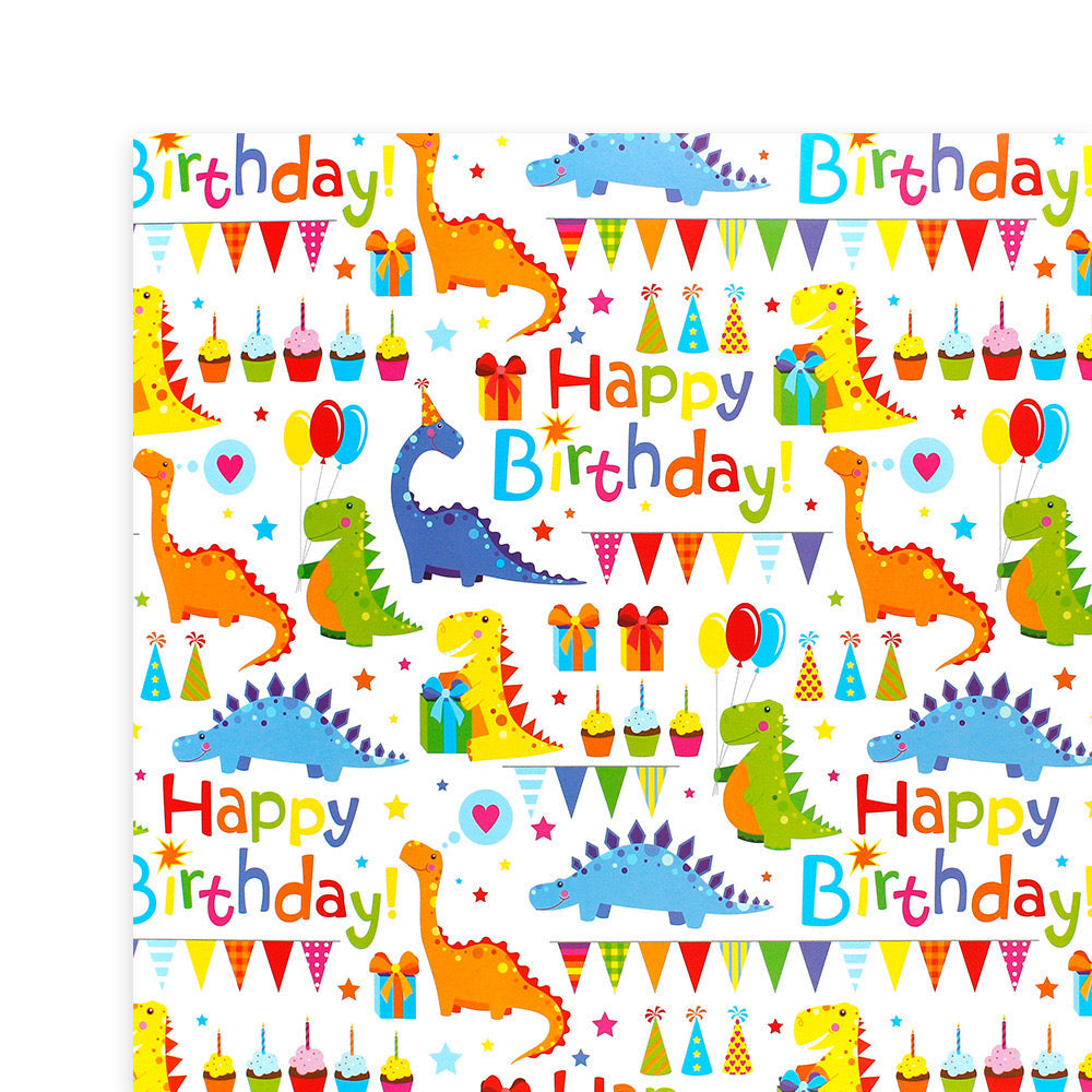 Pibi Dinosaur & Happy Birthday Gift Wrapping Paper 50 x 70 cm Multicolor