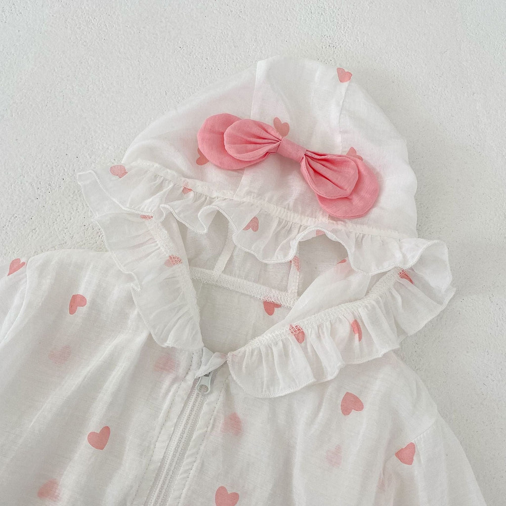 Pibi Infant Girls Hearts Printed Hooded Jacket with Bow Pink/White 25046