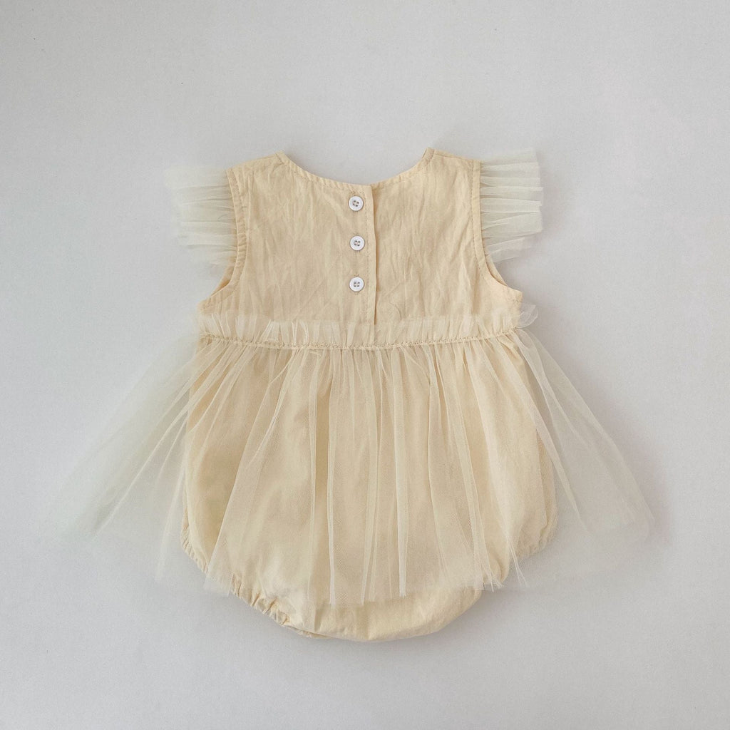 Pibi Infant Girls Solid Bodysuit Dress with Mesh Cream 61022
