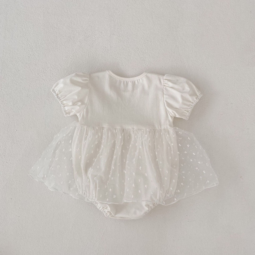 Pibi Infant Girls Solid Bodysuit Dress with Mesh White 21058