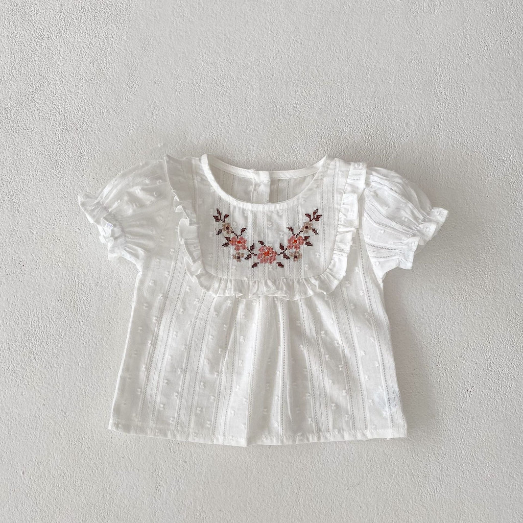 Pibi Infant & Toddler Girls 2 Piece Embroidered Top & Shorts Set White/Pink 66052
