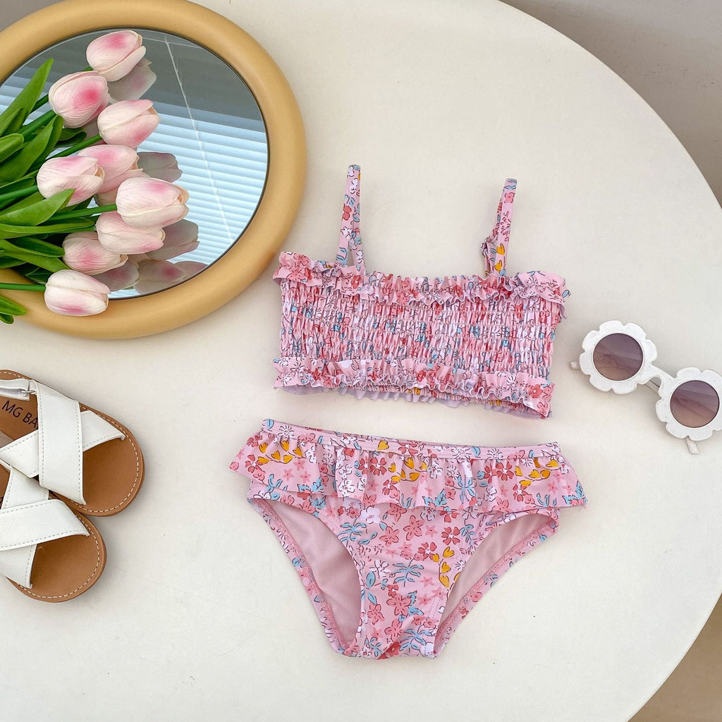 Pibi Infant & Toddler Girls 2 Piece Floral Swim Suit Pink 71014