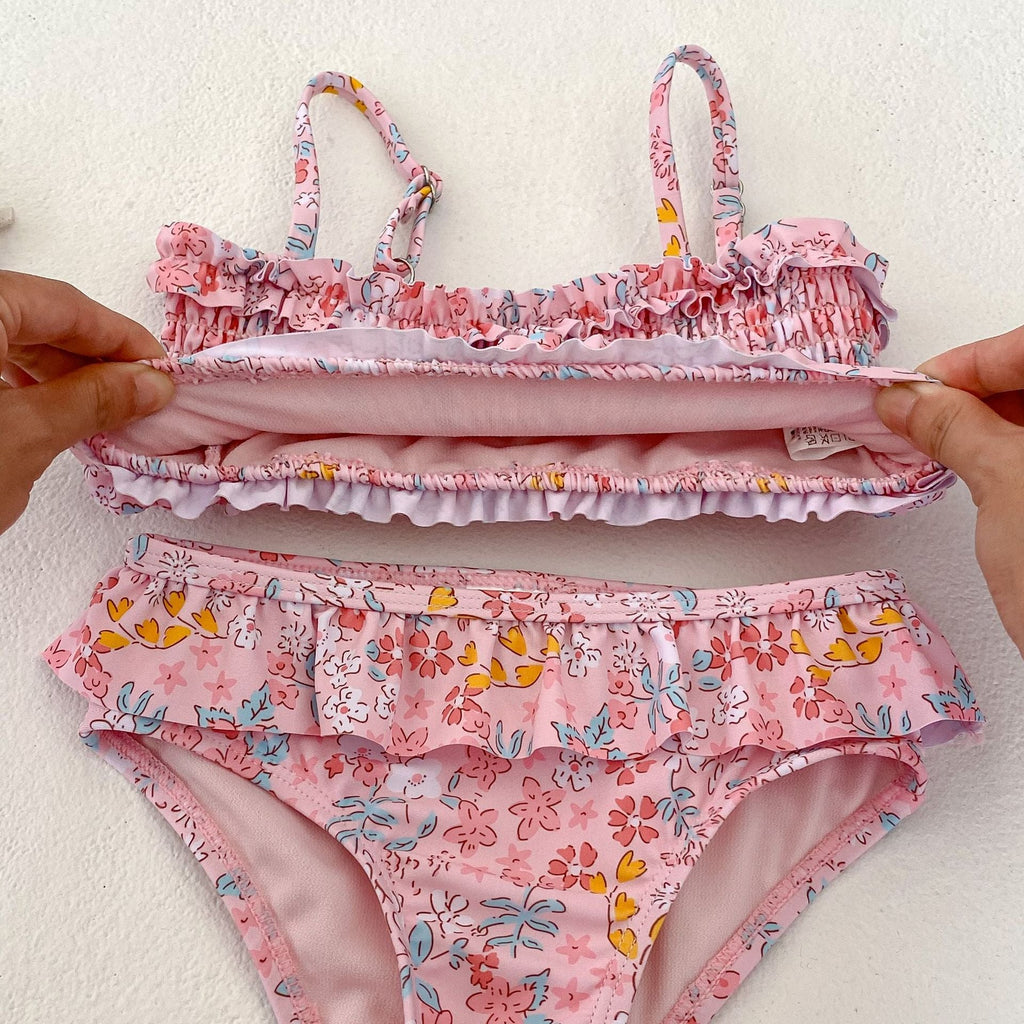 Pibi Infant & Toddler Girls 2 Piece Floral Swim Suit Pink 71014