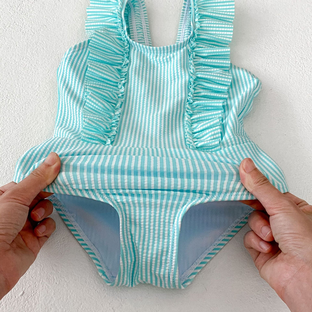 Pibi Infant & Toddler Girls Striped Onesie Swim Suit Light Blue/White 71015