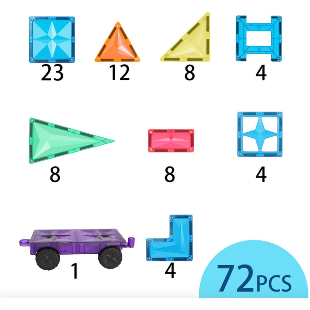 Pibi MNTL  72 Pieces Road Trip Magnetic Tiles Toy Set (Classic)  Age- 3 Years & Above