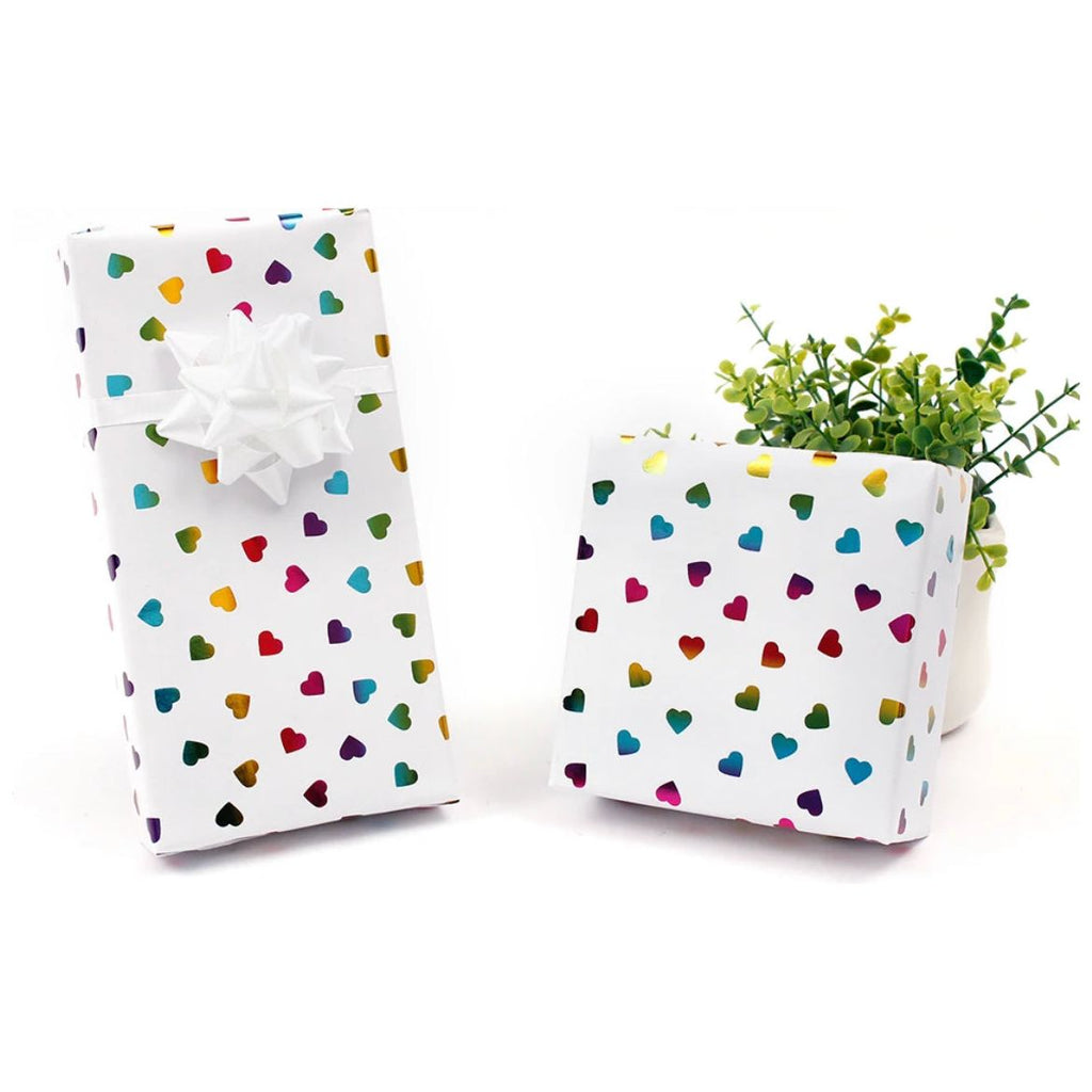 Pibi Metallic Foil Hearts Gift Wrapping Paper 50 x 70 cm White/Multicolor