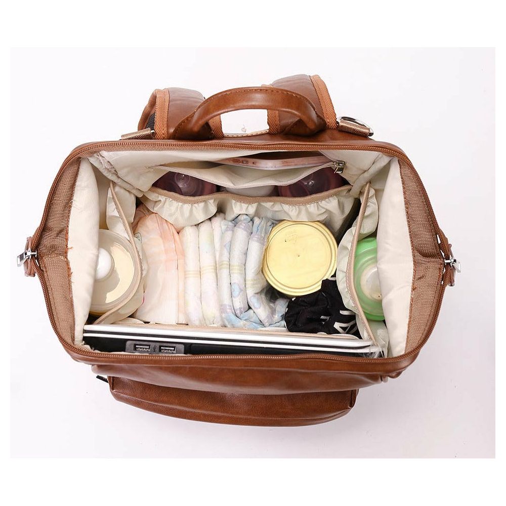 Pibi Mutipurpose Leather Diaper Backpack with Stroller Hooks, Diaper