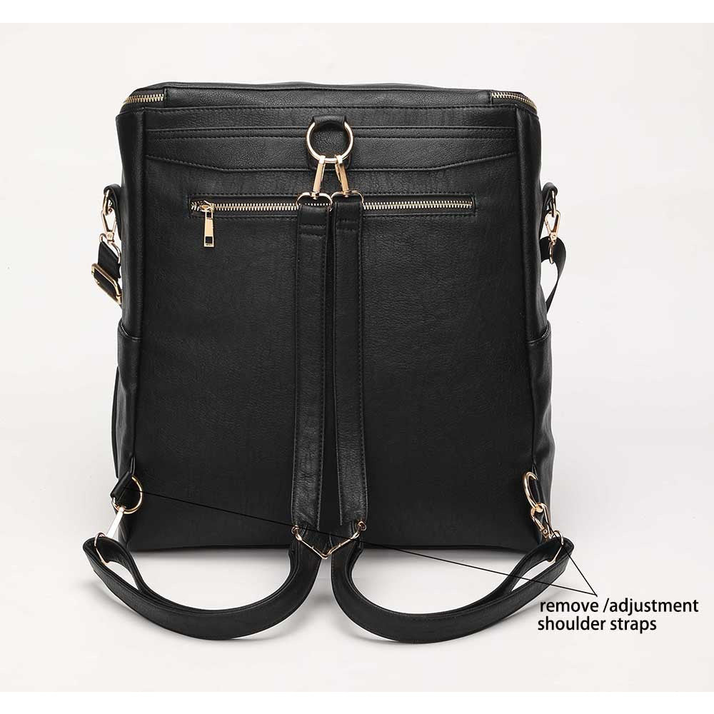 Pibi Mutipurpose PU Leather Diaper Backpack with Stroller Hooks, Changing Pad and Makeup Pouch Black