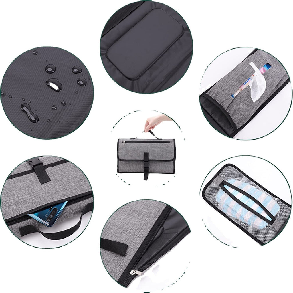 Pibi Portable & Waterproof Baby Diaper Changing Mat Travel Kit with Storage Pockets (35 x 22 cm) Grey Age- Newborn & Above